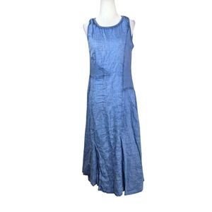Carré Noir linen asymmetric Sleeveless Blue Midi Dress